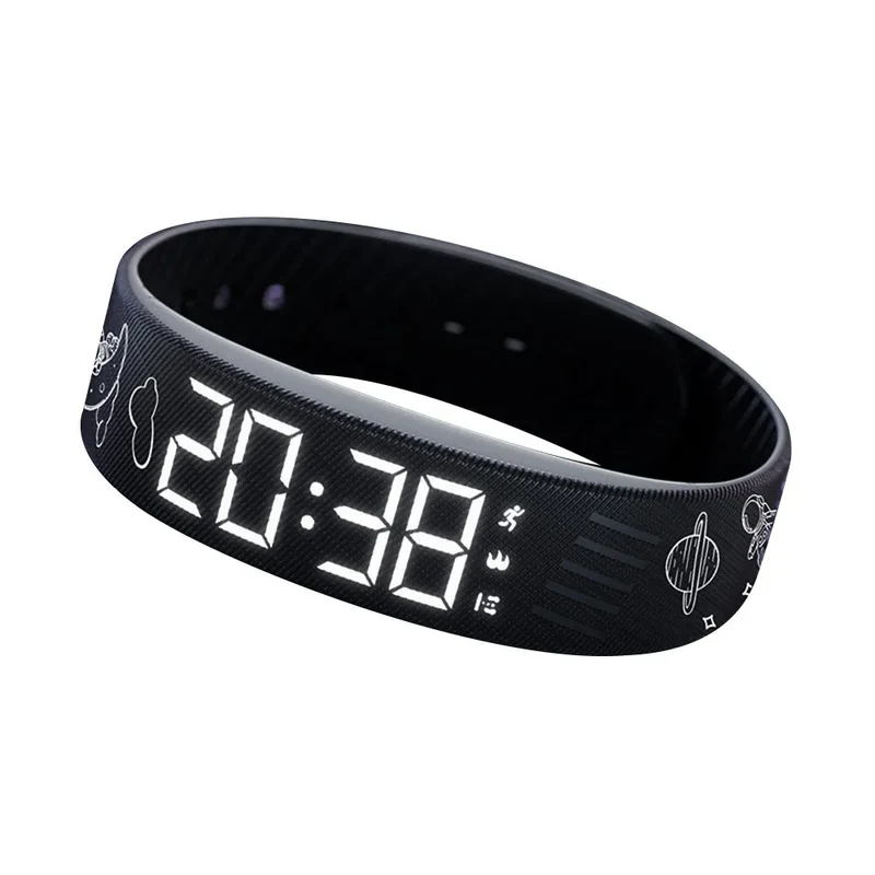 Bracelet Réveil Vibrant Étanche – Horloge LED avec Alarme, Podomètre et Bracelet Réglable