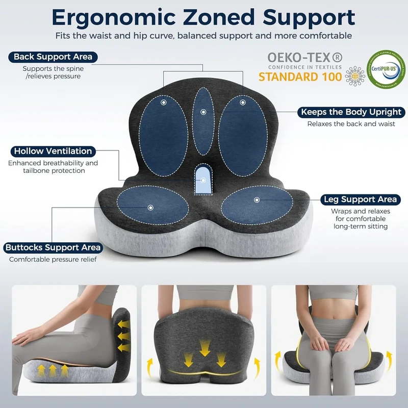 Coussin ORTHO 2 en 1 pour Coccyx & Lombaires à Mémoire de Forme