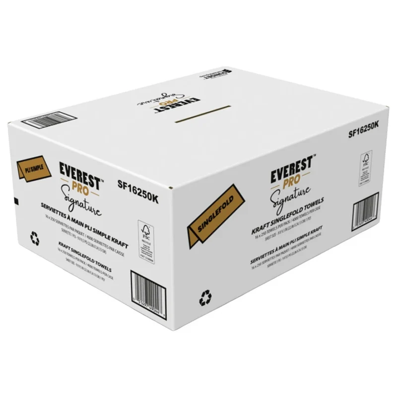 EVEREST PRO - 16 Paquets de Serviettes à Main Pli Simple Kraft Signature