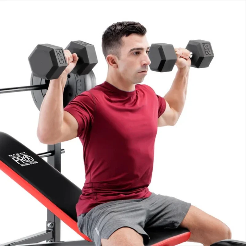 MARCY PRO - Banc de Musculation Standard avec Ensemble de Disques de 100 lb *Boite Ouverte*