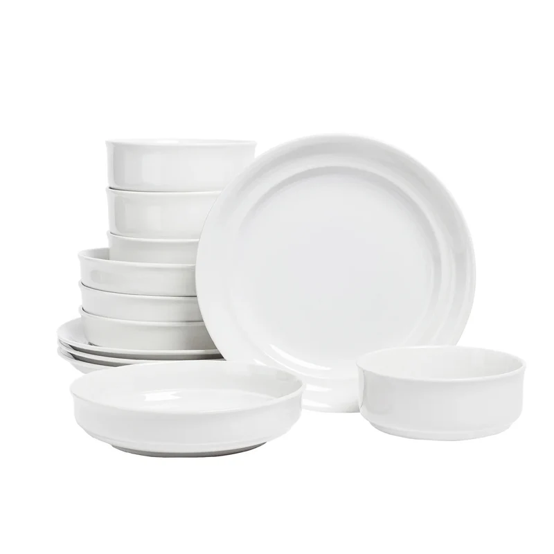 OVER & BACK - Service de Vaisselle de 12 Pièces en Porcelaine