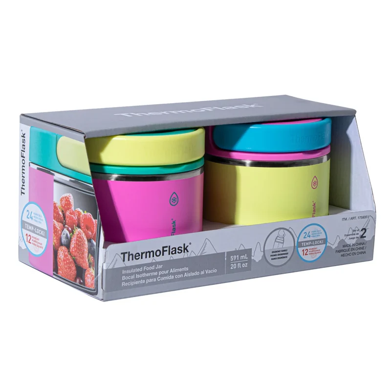 THERMOFLASK - Paquet de 2 Bocaux Isotherme pour Aliments de 591 ml