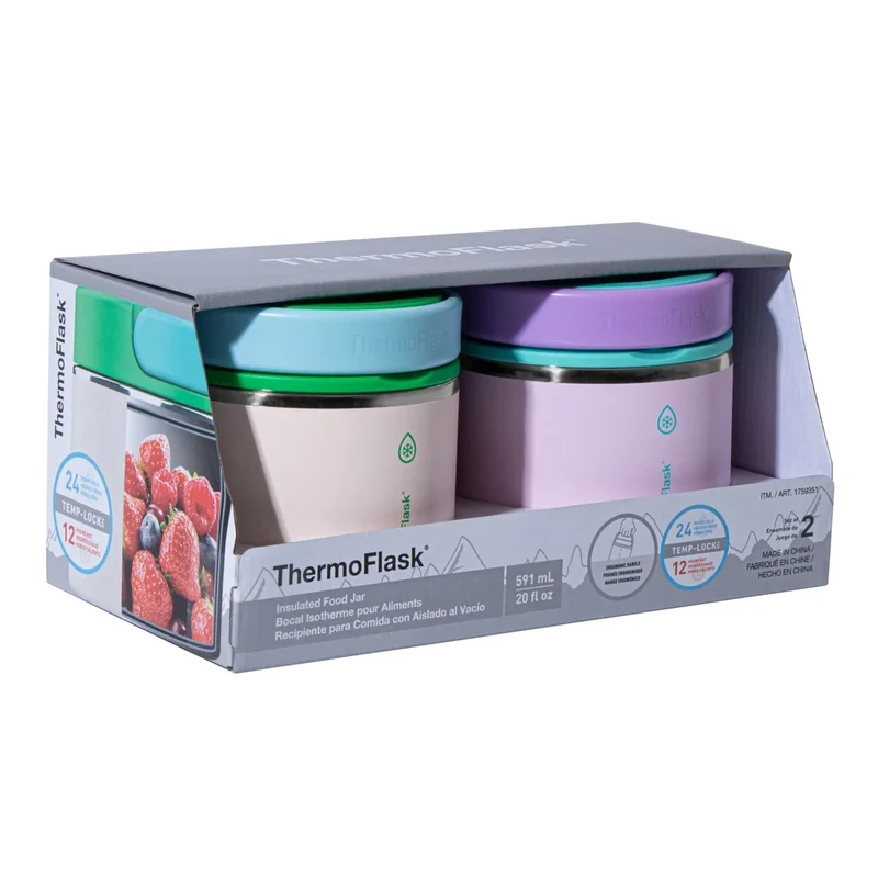 THERMOFLASK - Paquet de 2 Bocaux Isotherme pour Aliments de 591 ml
