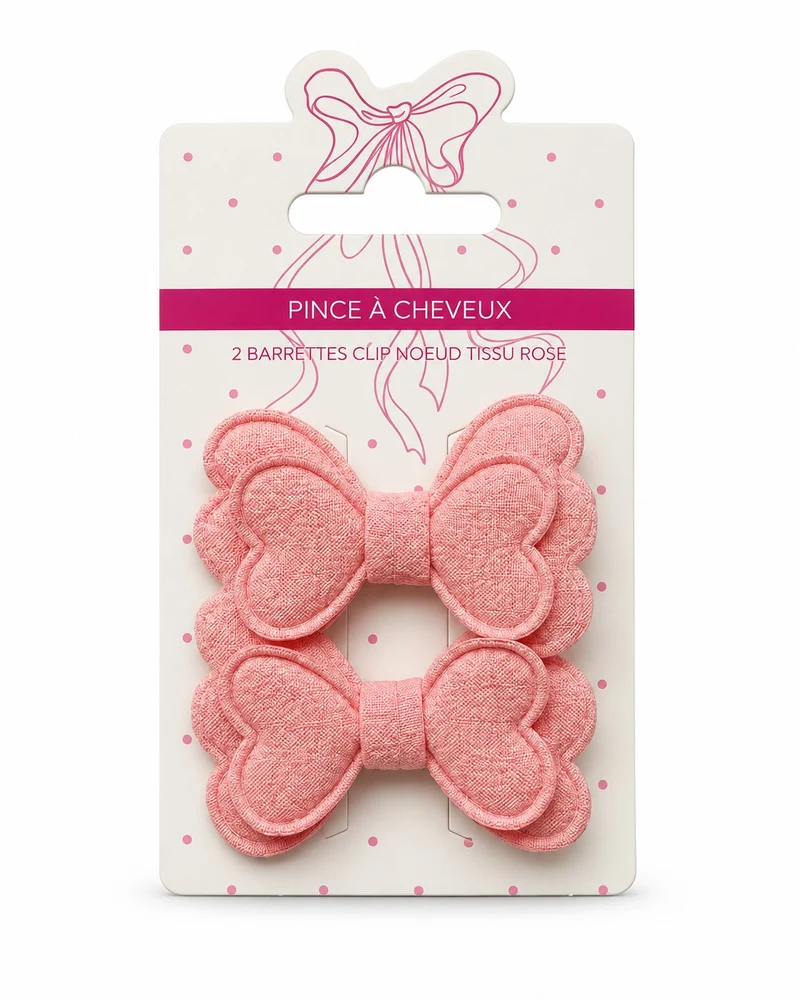 Lot de 2 barrettes clips nœud rose