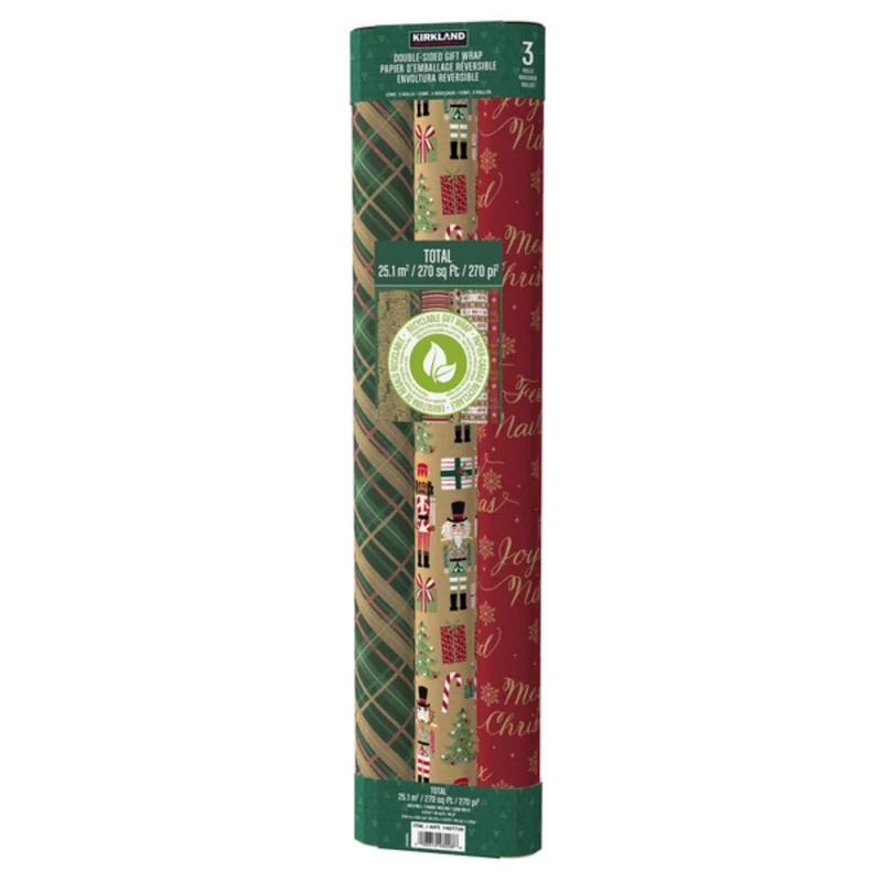 KIRKLAND SIGNATURE - Paquet de 3 Papiers d'Emballage Réversibles
