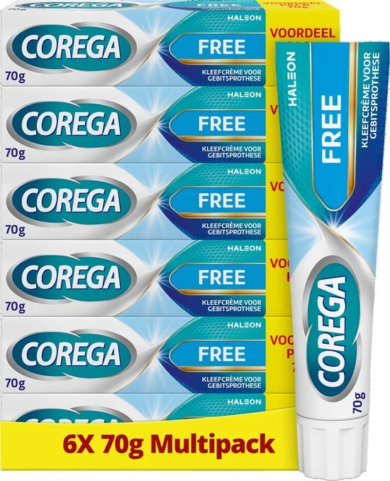 Corega Free Kleefcrème voor de gebitsprothese , 6 x 70 g
