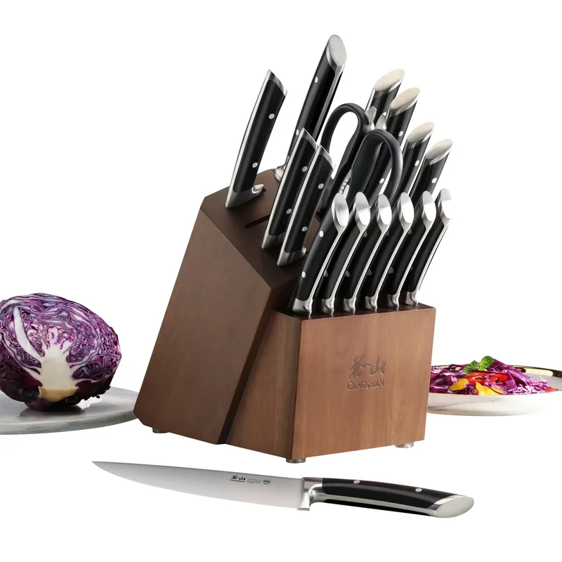 CANGSHAN - Ensemble de Couteaux avec Bloc de Rangement Série Rainier, 17 Pièces