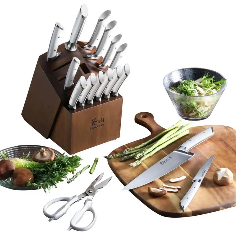 CANGSHAN - Ensemble de Couteaux avec Bloc de Rangement Série Rainier, 17 Pièces