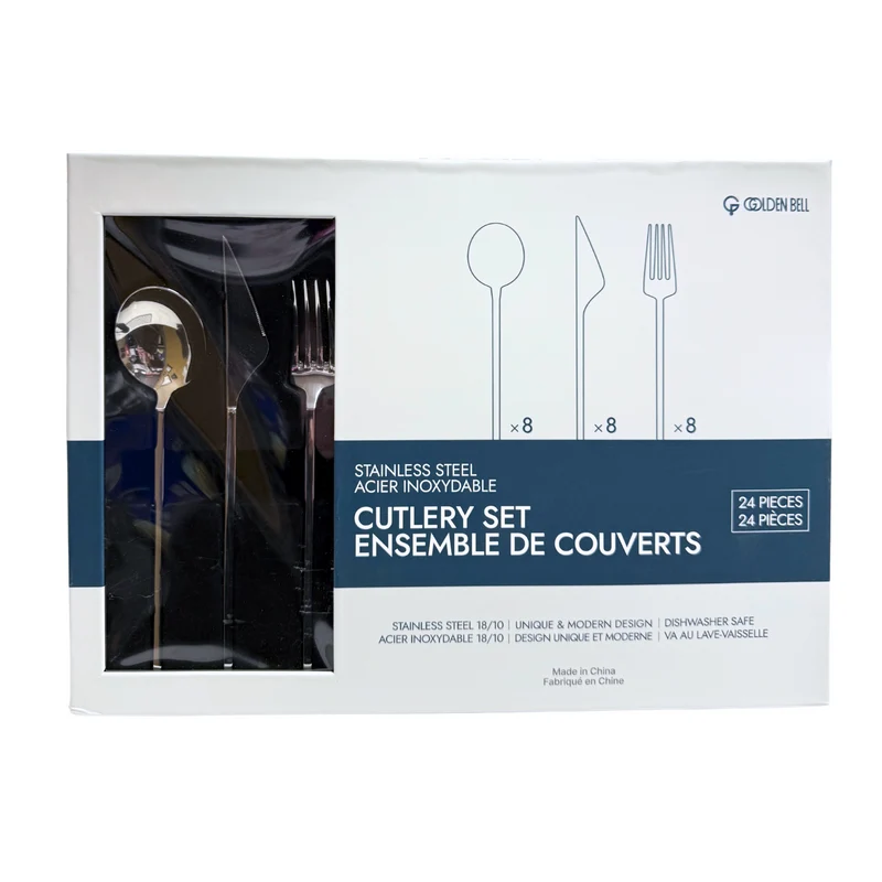 GOLDEN BELL - Ensemble de 24 Couverts en Acier Inoxydable