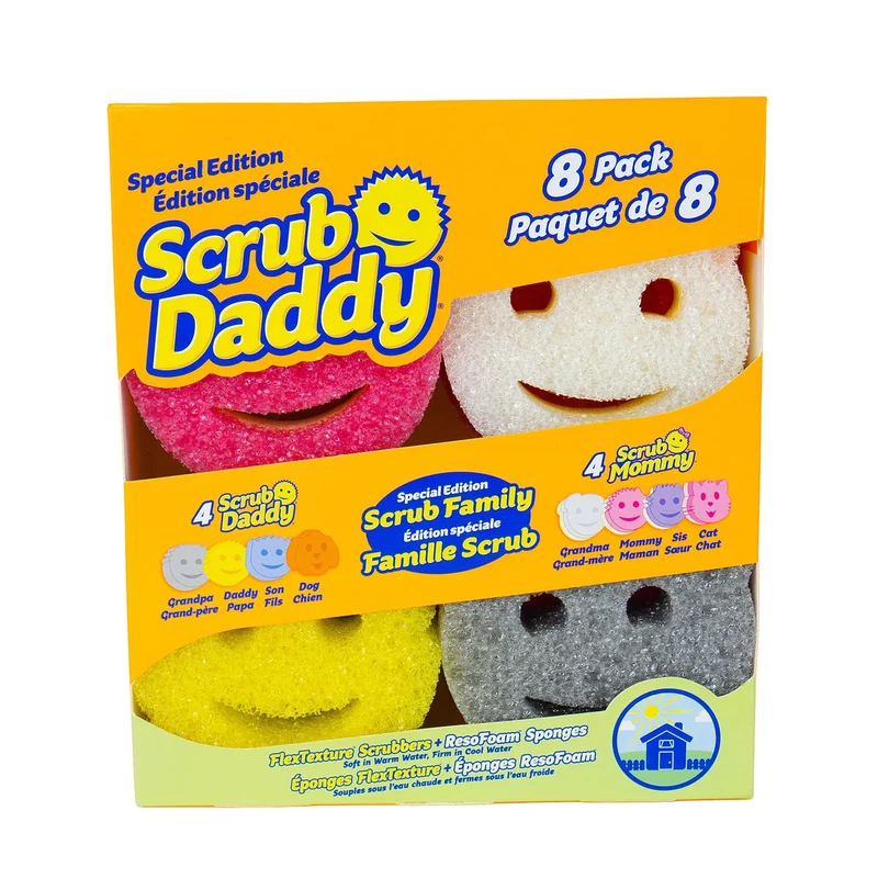 SCRUB DADDY - Paquet de 8 Tampons à Récurer Édition Spéciale Famille Scrub