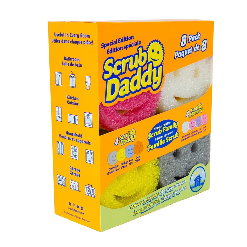SCRUB DADDY - Paquet de 8 Tampons à Récurer Édition Spéciale Famille Scrub