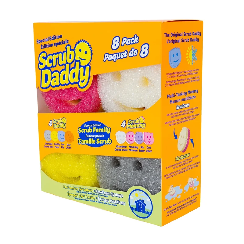 SCRUB DADDY - Paquet de 8 Tampons à Récurer Édition Spéciale Famille Scrub