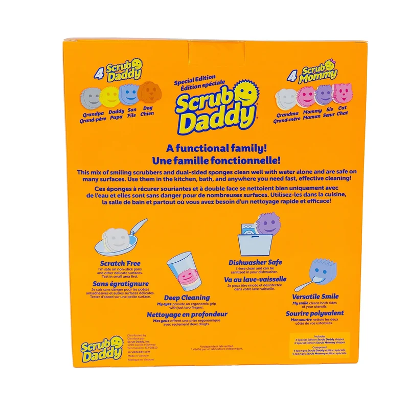 SCRUB DADDY - Paquet de 8 Tampons à Récurer Édition Spéciale Famille Scrub