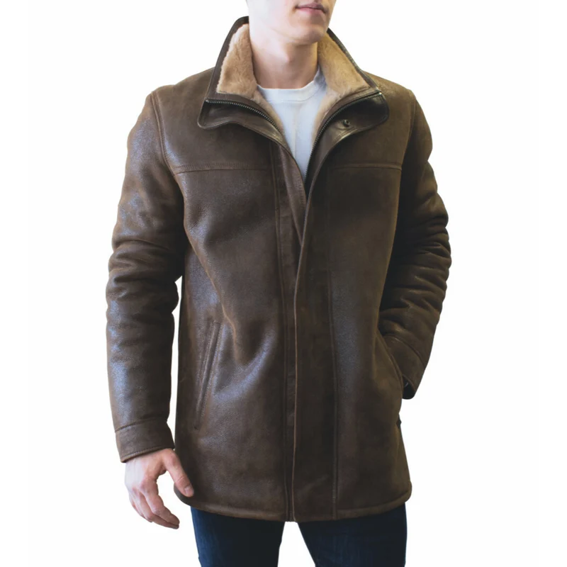 RBH RICARDO - Veste en Cuir de Mouton à Double Col Montant pour Homme
