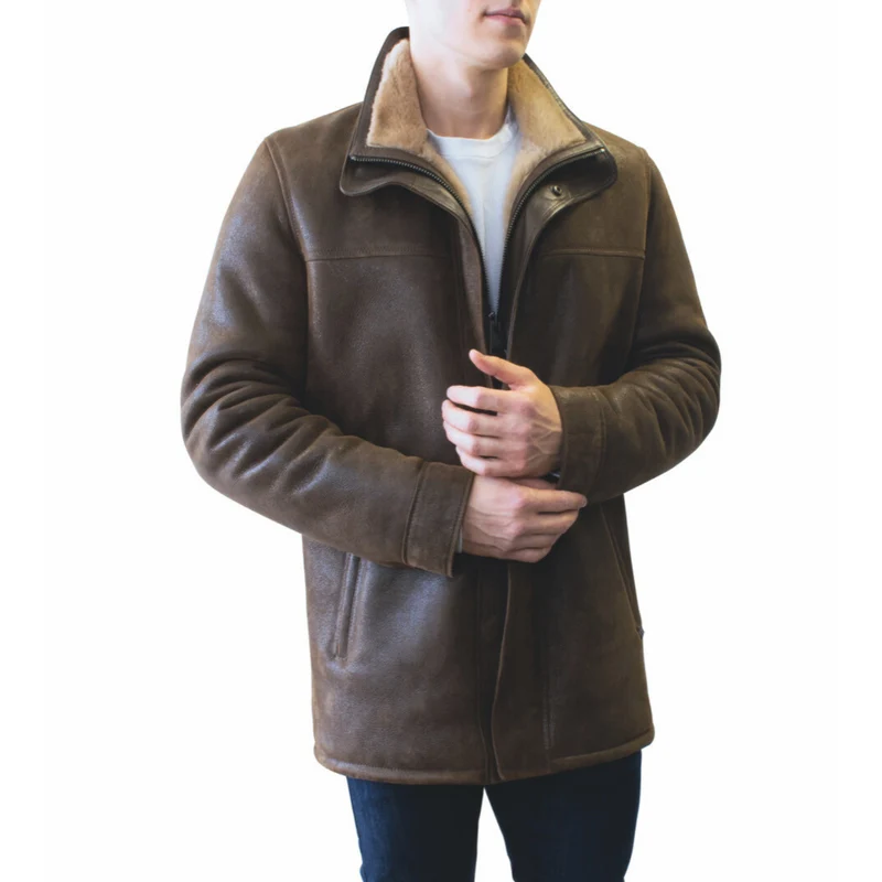 RBH RICARDO - Veste en Cuir de Mouton à Double Col Montant pour Homme