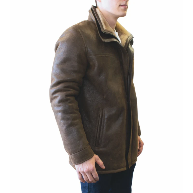 RBH RICARDO - Veste en Cuir de Mouton à Double Col Montant pour Homme