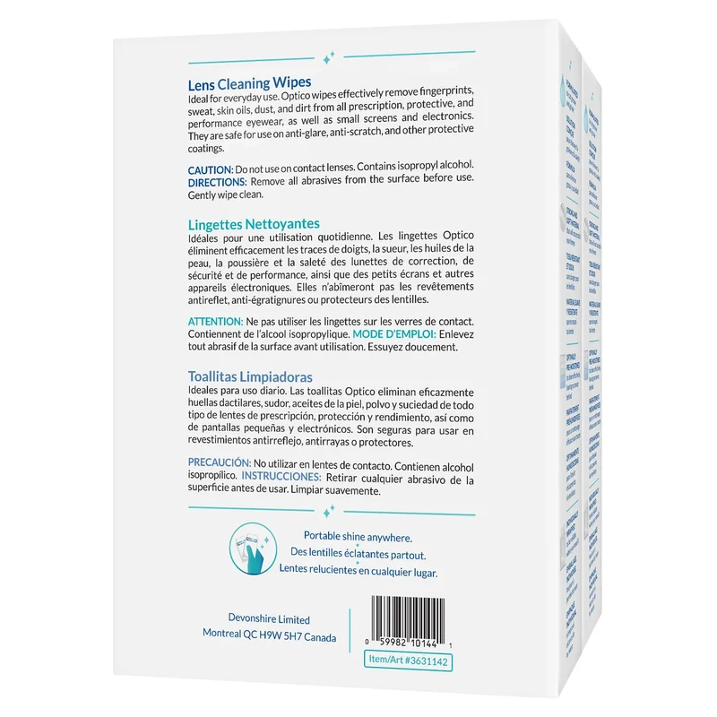 OPTICO PROFESSIONAL - Paquet de 99 Lingettes Nettoyantes