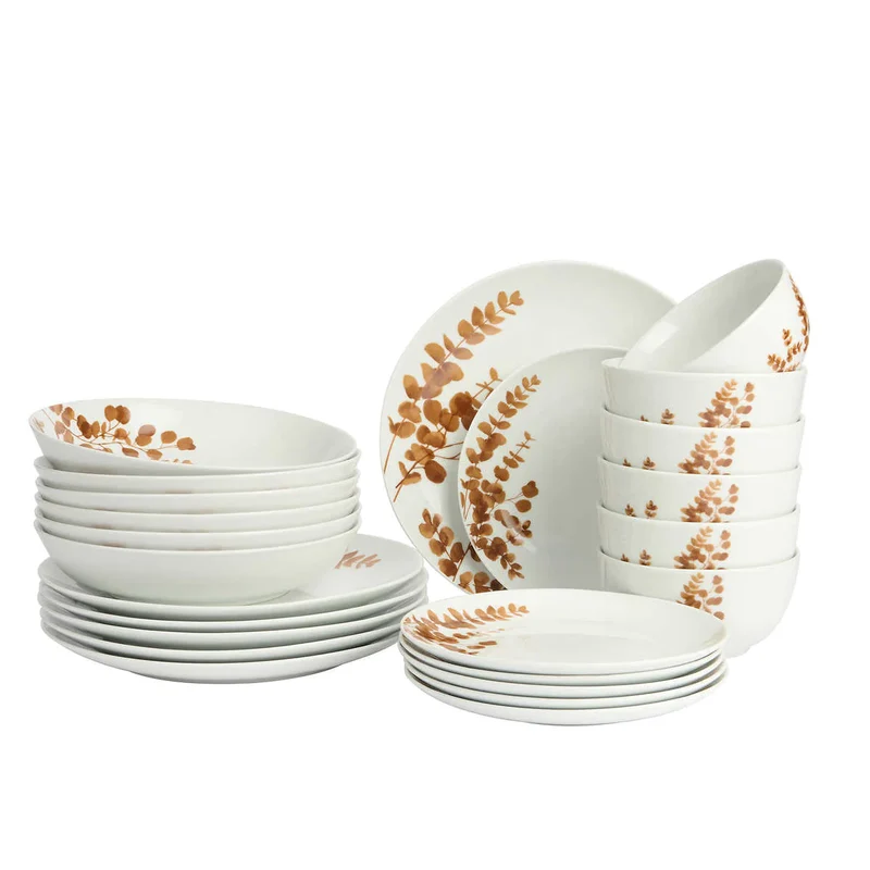 TRUDEAU - Ensemble de Vaisselle à Motifs de 24 Pièces en Porcelaine