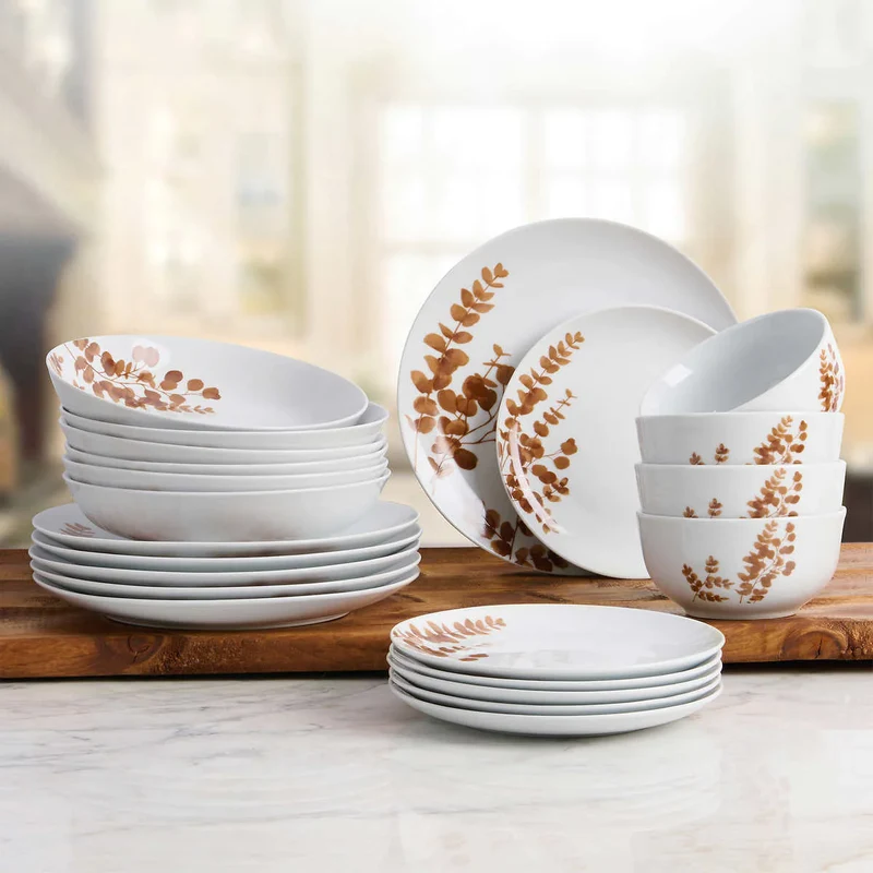 TRUDEAU - Ensemble de Vaisselle à Motifs de 24 Pièces en Porcelaine
