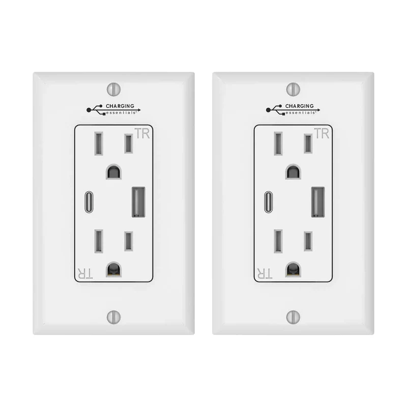 CHARGING ESSENTIALS - Ensemble de 2 Prises Murales USB A et C