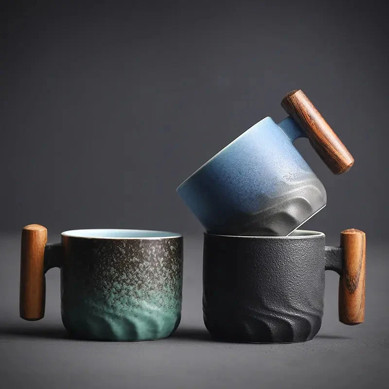 Tazza da caffè | Mug in ceramica con manico in legno | Design unico fatto a mano | MugNatura
