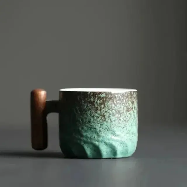 Tazza da caffè | Mug in ceramica con manico in legno | Design unico fatto a mano | MugNatura