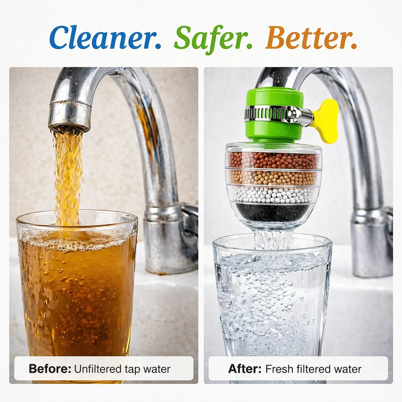 Filtro dell'acqua | Carbonio attivato a 5 strati | Riduzione di cloro e calcare | Aquaveil