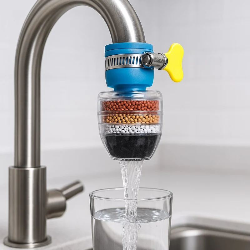 Filtro dell'acqua | Carbonio attivato a 5 strati | Riduzione di cloro e calcare | Aquaveil