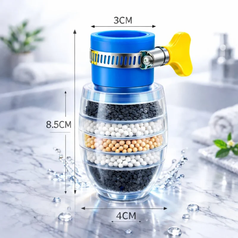 Filtro dell'acqua | Carbonio attivato a 5 strati | Riduzione di cloro e calcare | Aquaveil