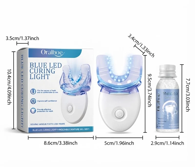 Protesi | Set di riparazione dentale con LED | Gel per dentiere modellabile | Futusly
