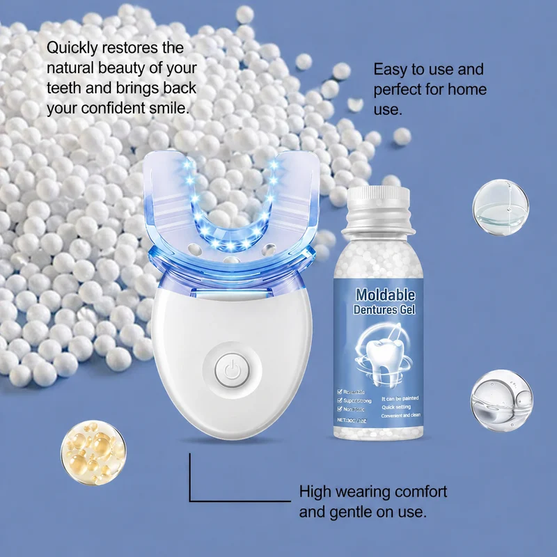 Protesi | Set di riparazione dentale con LED | Gel per dentiere modellabile | Futusly