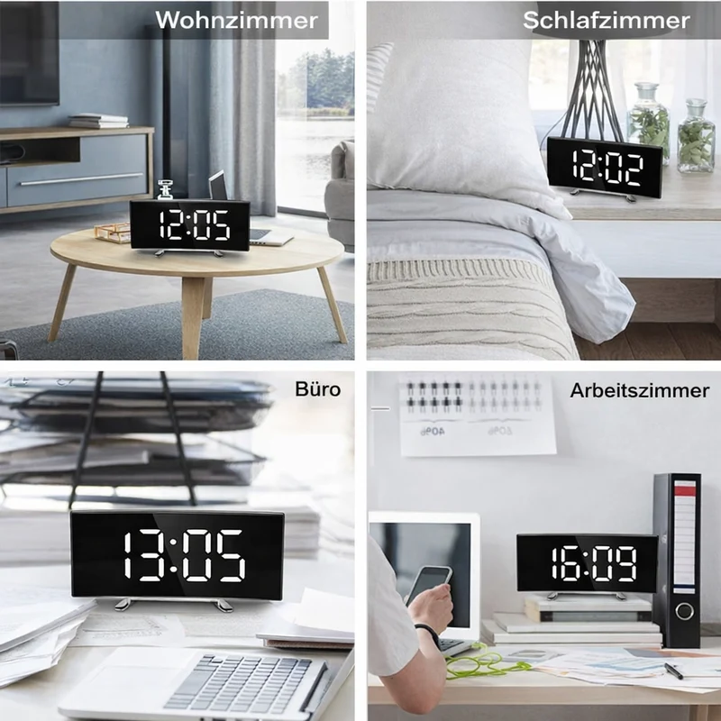 Orologio Digitale | Sveglia a LED con Specchio | Dimming Automatico Senza Abbagliamento | CurveClock
