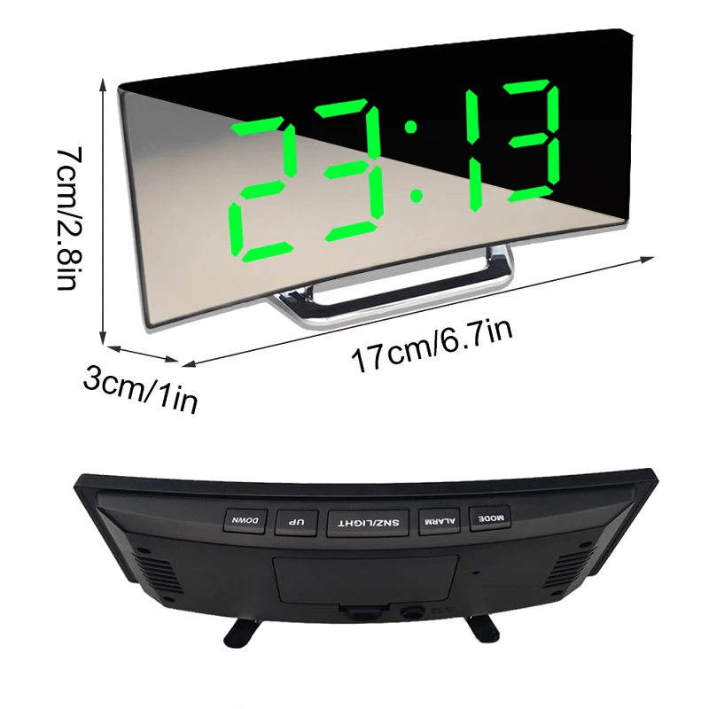 Orologio Digitale | Sveglia a LED con Specchio | Dimming Automatico Senza Abbagliamento | CurveClock
