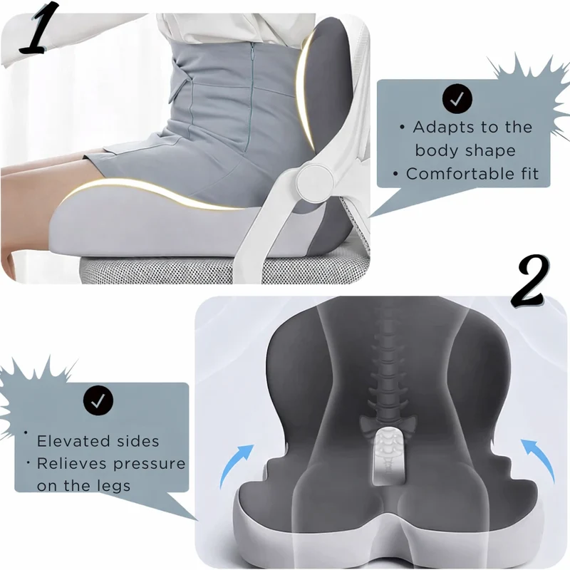 Cuscino da Sedia | Cuscino Ergonomico in Memory Foam | Sostenitore del Peso & Antiscivolo | ErgoComfort