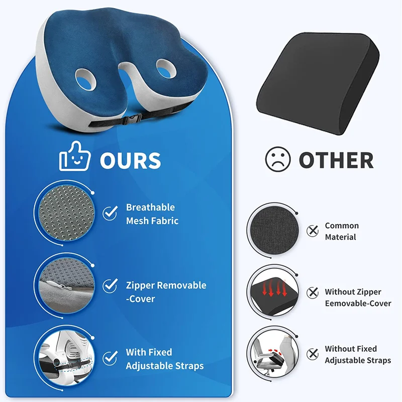 Cuscino in Schiuma Memory con Comfort per le Ossa Ischiatiche per Supporto Lombare