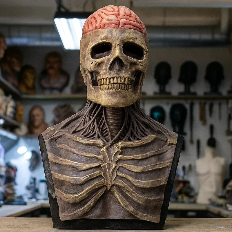 GRAVEFACE – Maschera di scheletro realistica con cappello per un costume di Halloween definitivo