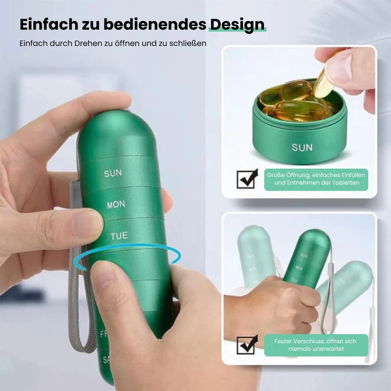 Scatola di Stoccaggio in Alluminio con 7 Scomparti | Scatola da Viaggio per Compresse & Vitamine | AluBox