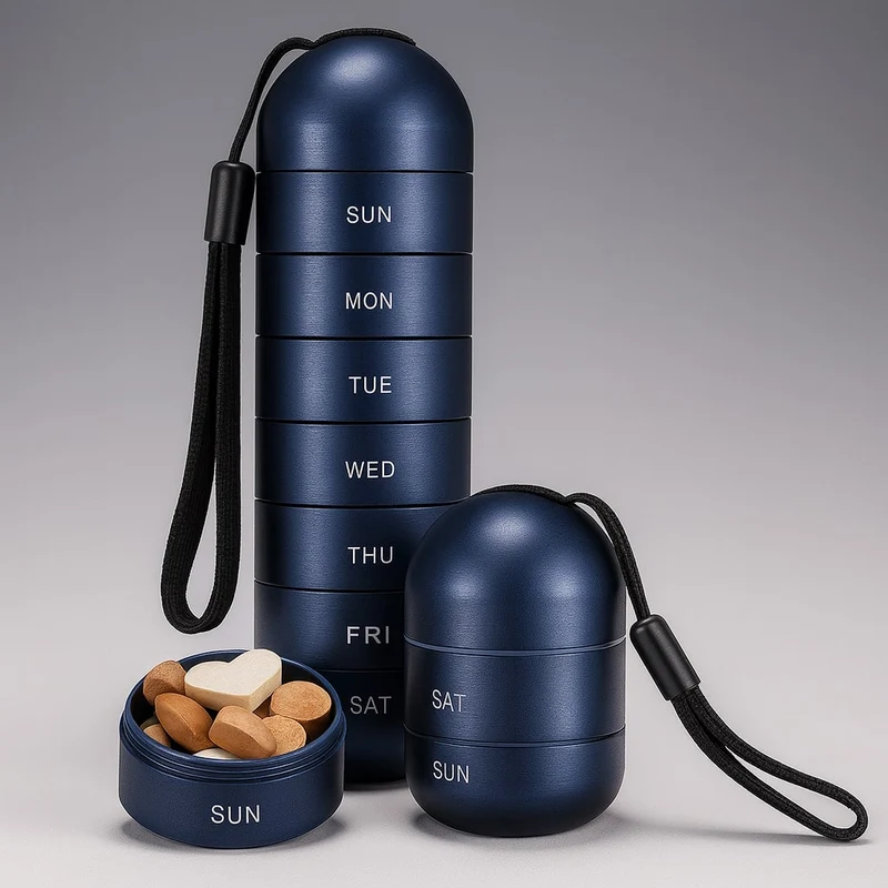 Scatola di Stoccaggio in Alluminio con 7 Scomparti | Scatola da Viaggio per Compresse & Vitamine | AluBox