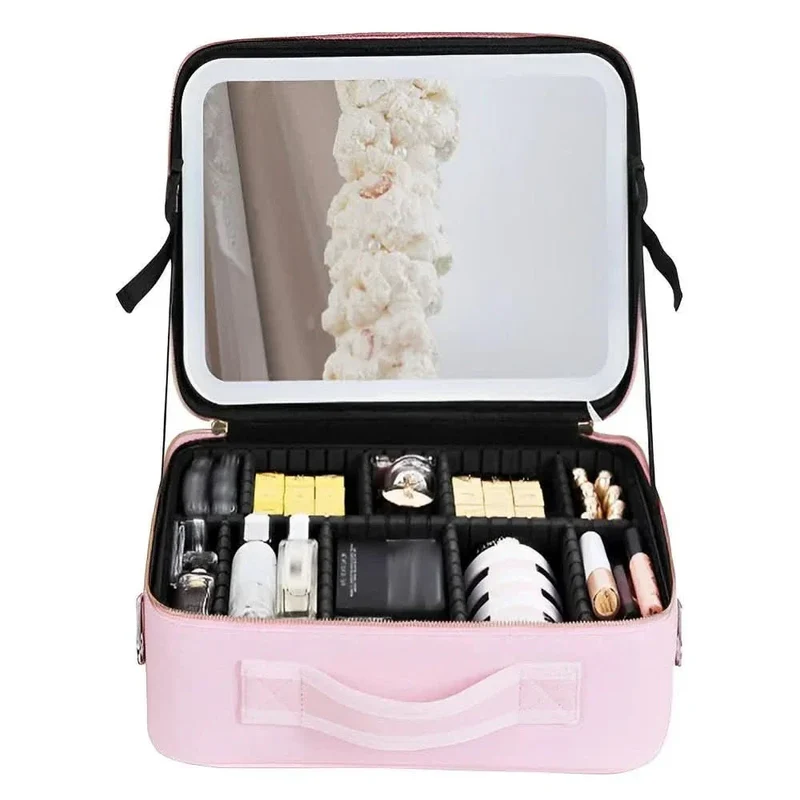 Mirrorglam - Pochette per trucco con specchio LED - Pochette per trucco portatile con luce e spazio di stoccaggio per uno styling perfetto in movimento
