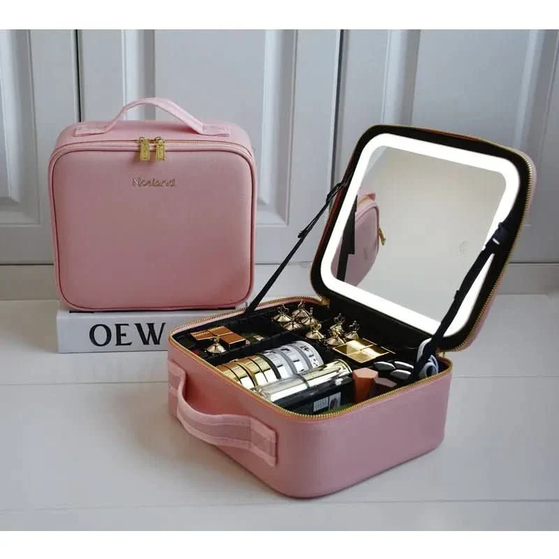 Mirrorglam - Pochette per trucco con specchio LED - Pochette per trucco portatile con luce e spazio di stoccaggio per uno styling perfetto in movimento