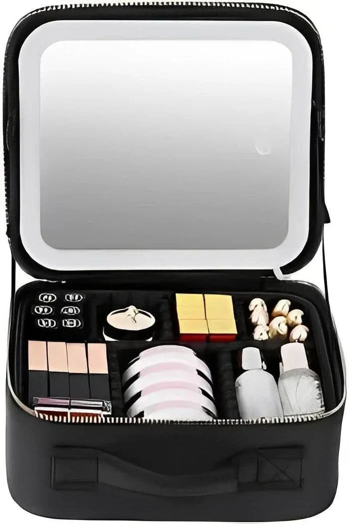 Mirrorglam - Pochette per trucco con specchio LED - Pochette per trucco portatile con luce e spazio di stoccaggio per uno styling perfetto in movimento