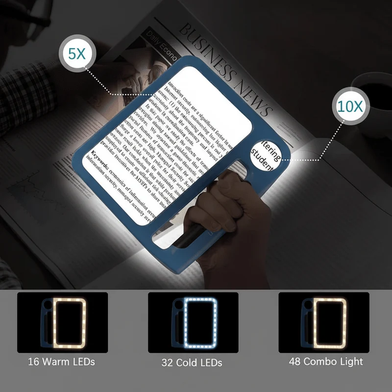 SEHKOMFORT – Lente portatile con LED e ingrandimento 5x/10x per una lettura chiara