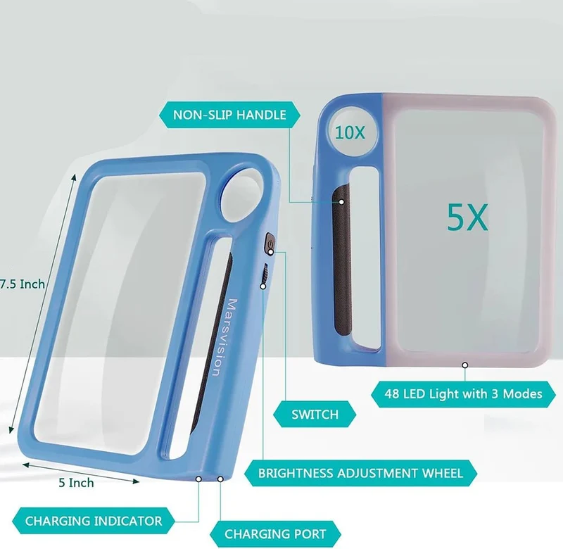 SEHKOMFORT – Lente portatile con LED e ingrandimento 5x/10x per una lettura chiara