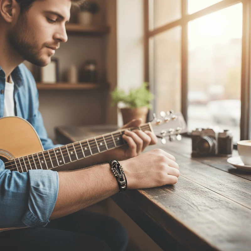 MUSIKSTRUM – Bracciale in pelle con design ispirato alle chitarre