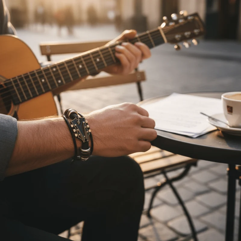 MUSIKSTRUM – Bracciale in pelle con design ispirato alle chitarre