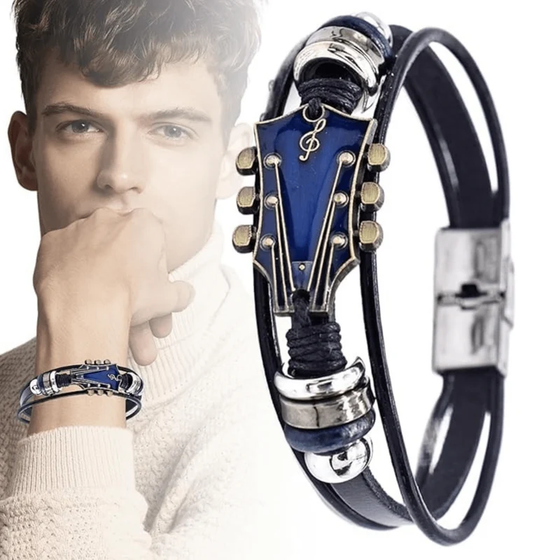 MUSIKSTRUM – Bracciale in pelle con design ispirato alle chitarre