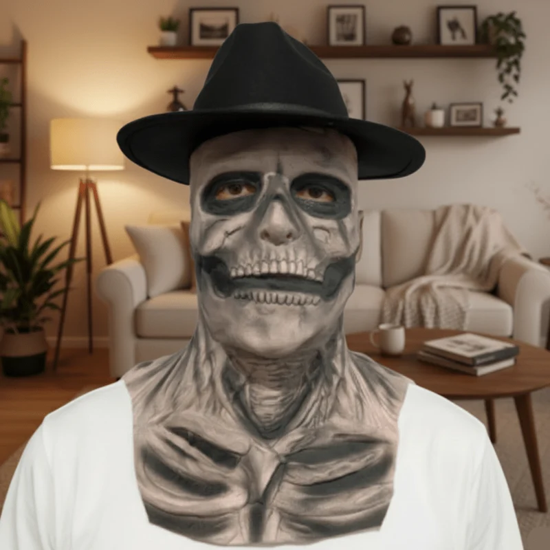 DREADSKULL – Maschera scheletrica realistica con cappello per una trasformazione di Halloween definitiva