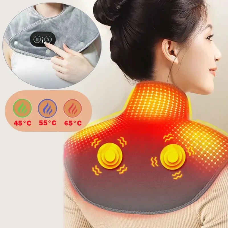 Massaggiatore termico per collo e spalle ThermoLiva | Cuscino riscaldante USB con vibrazione | 3 livelli di temperatura e timer | Morbido peluche