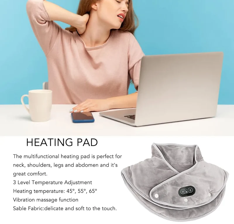 Massaggiatore termico per collo e spalle ThermoLiva | Cuscino riscaldante USB con vibrazione | 3 livelli di temperatura e timer | Morbido peluche