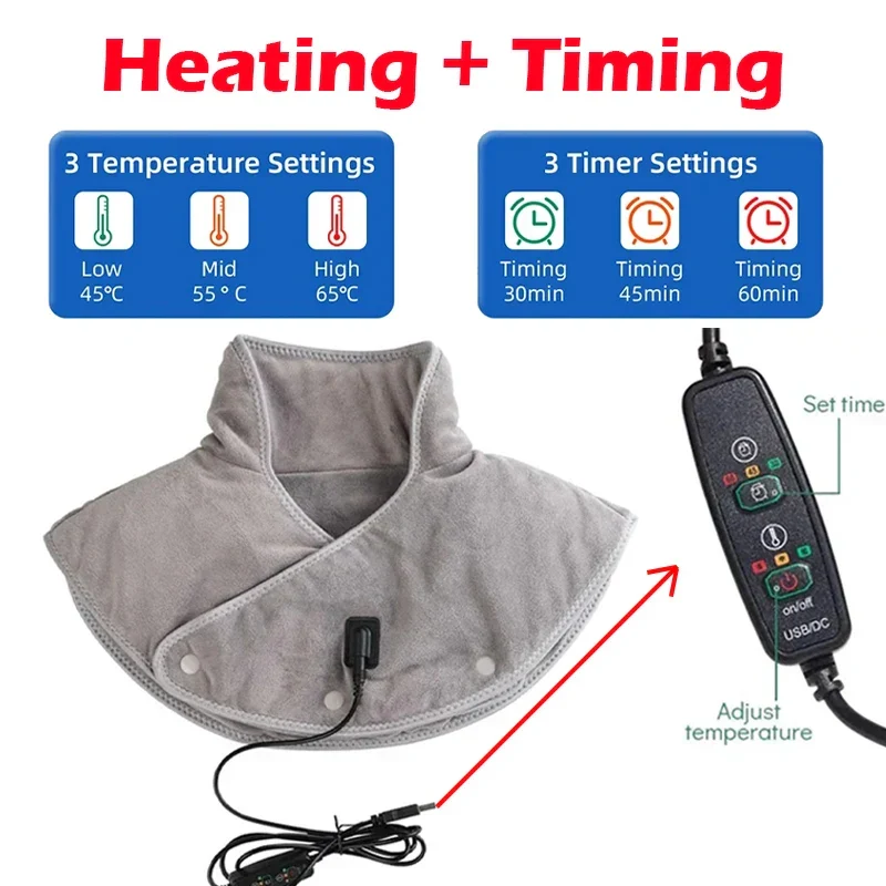 Massaggiatore termico per collo e spalle ThermoLiva | Cuscino riscaldante USB con vibrazione | 3 livelli di temperatura e timer | Morbido peluche